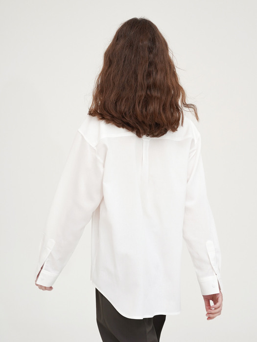 Windsor collar linen blend blouse - White