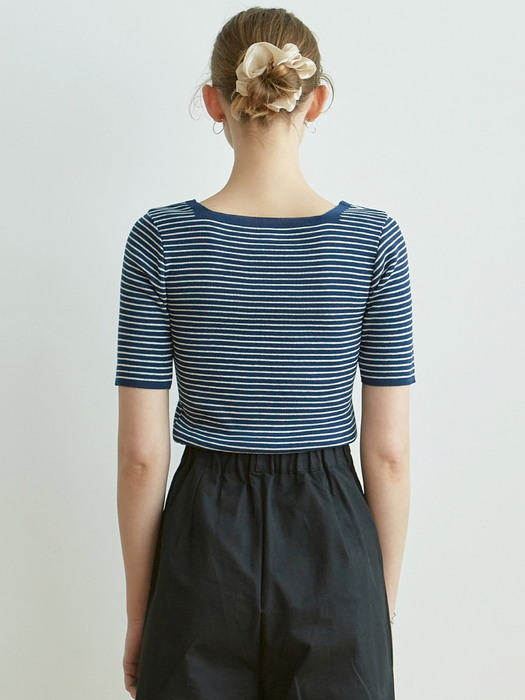 HALF SLEEVE STRIPE KNIT_NAVY