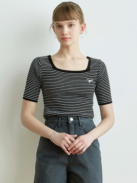 HALF SLEEVE STRIPE KNIT_NAVY