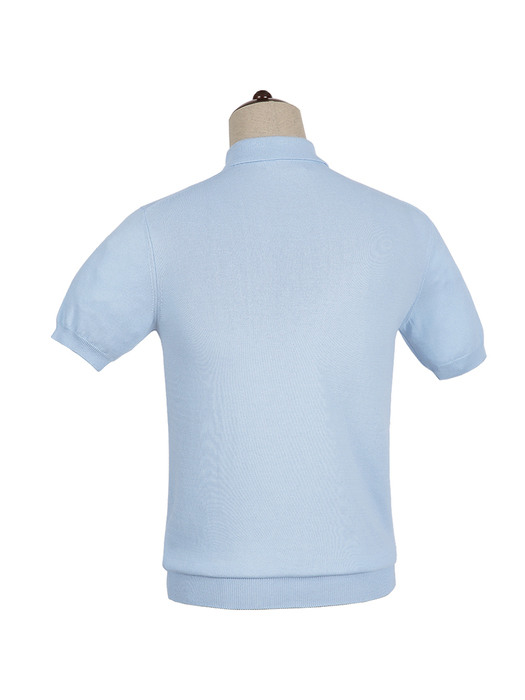 14gg Silk Cotton Half Polo Knit (Sky blue)