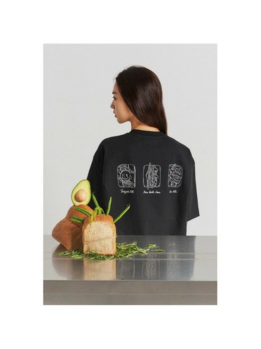 EGGDROP drawing sandwich tee shirt (burnt black)_CQTAM21402BKX