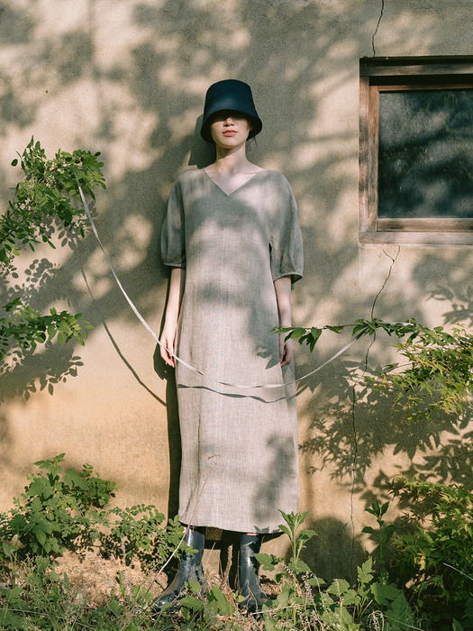 GREY LINEN A LINE DRESS