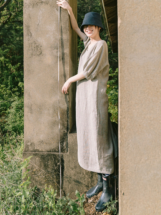 GREY LINEN A LINE DRESS