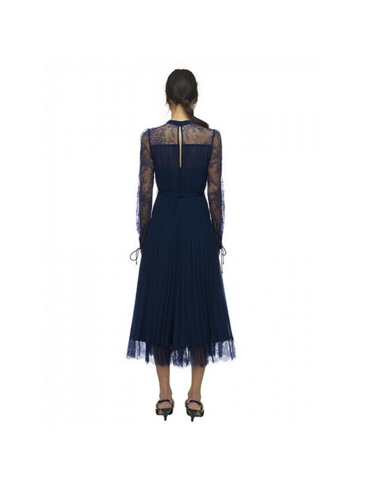 네이비 레이스 트림 미디 드레스 (PF21-042A)