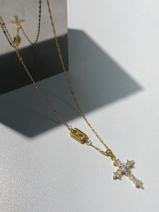 DOUBLE T long chain cross necklace (#silver#gold)