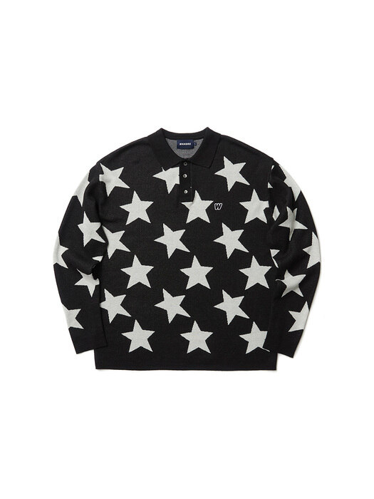 KNITTED STAR POLO SHIRT (BLACK)