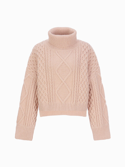 Dana Overfit Turtle-neck Knit Top (Pink)