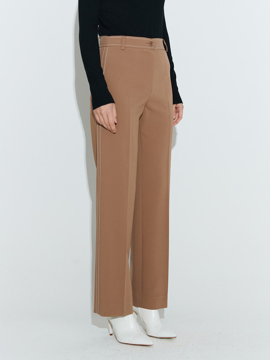 Stitched straight trouser [Brown]