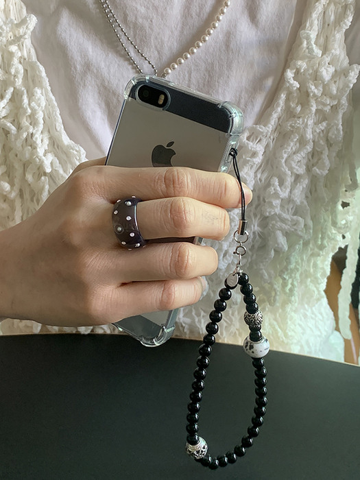 gemstone key ring&phone strap_white