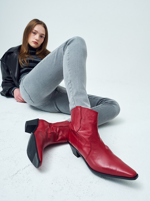 Enty western ankle boots(Red)