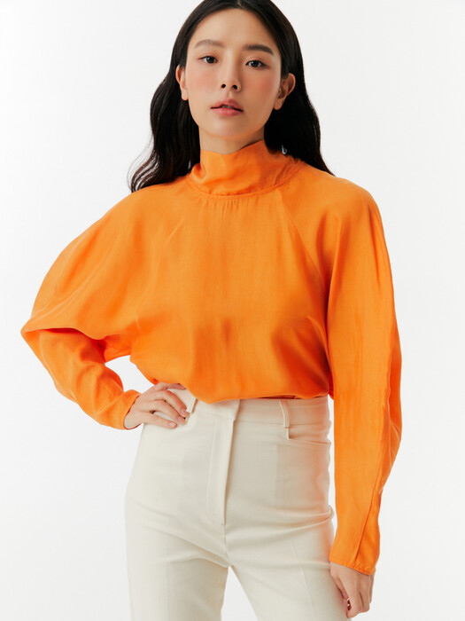 SILKY RIBBON BLOUSE, ORANGE