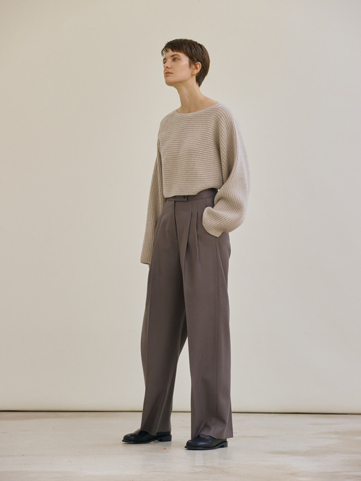 Wool wide pants (brown)