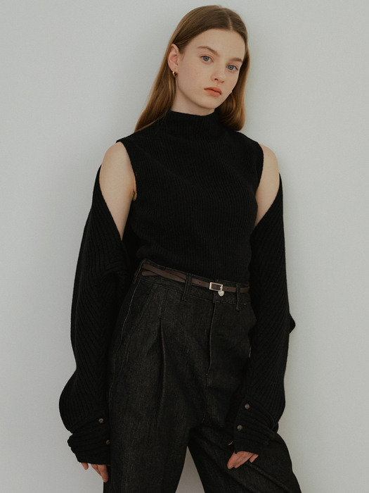 monts 1410 sleeveless top & bolero cardigan set (black)