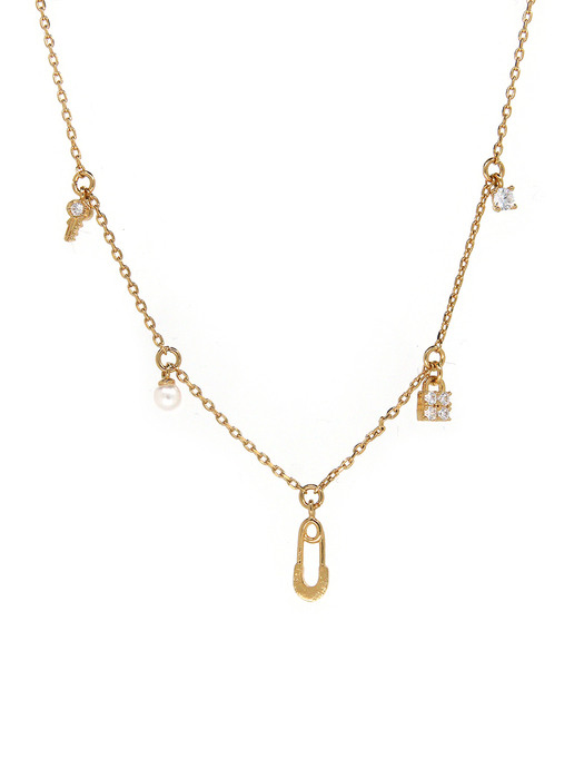 Pearl n Cubic Layered Combi Necklace (14k)