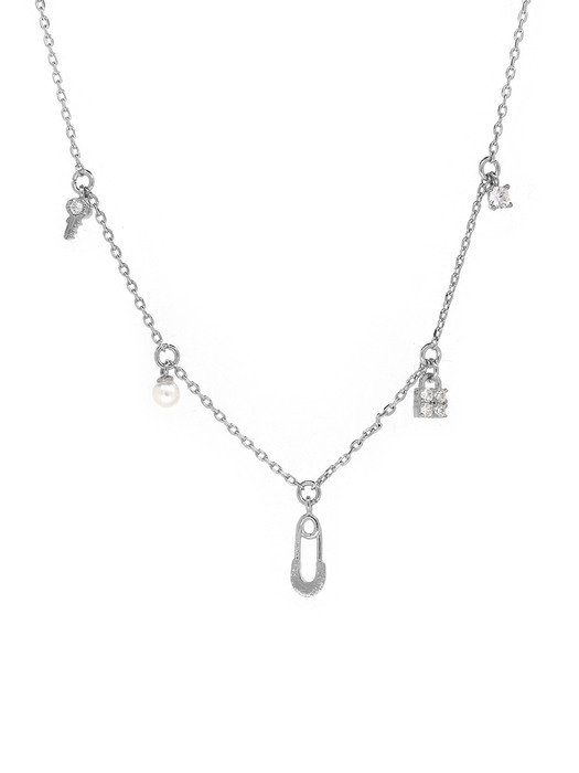 Pearl n Cubic Layered Combi Necklace (14k)