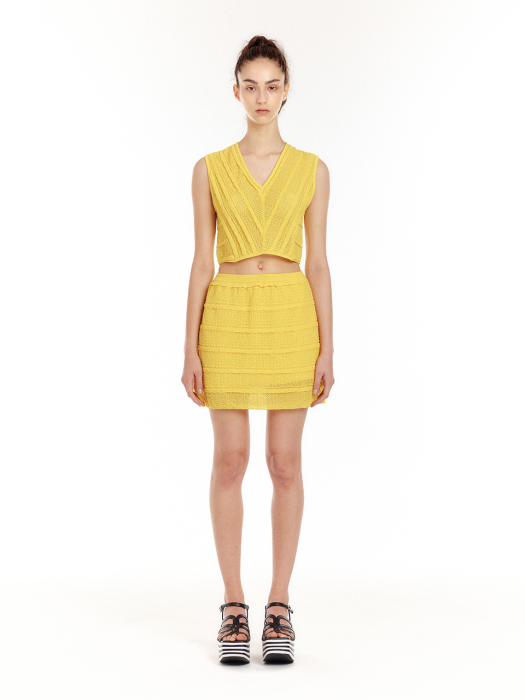 UWAVY Ruffle Knit Skirt - Yellow