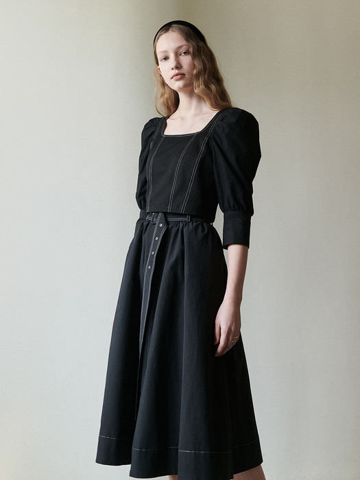 Belted flared skirt (black)