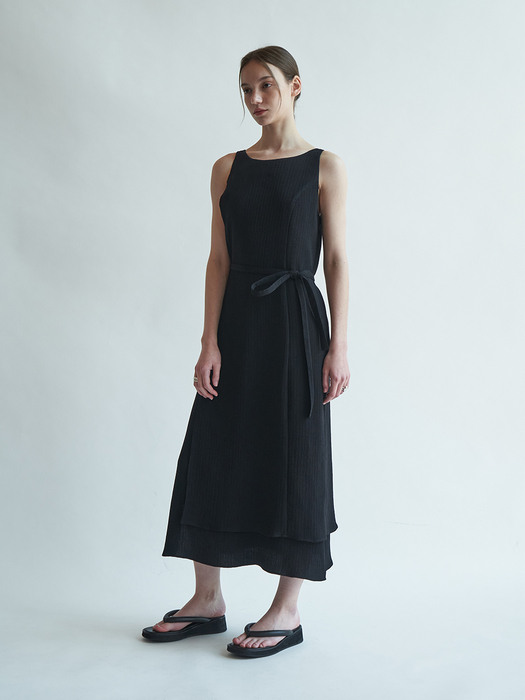 Flow layered strap dress (Black)