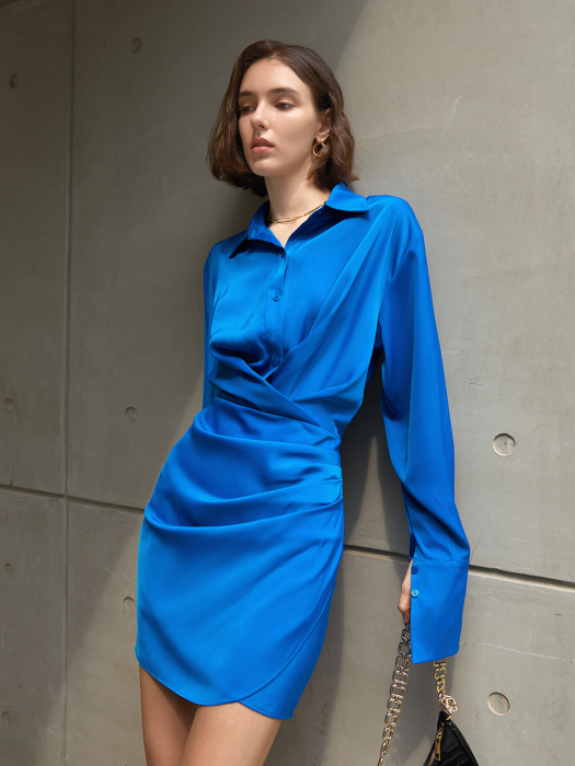 YY royal blue waist gather dress