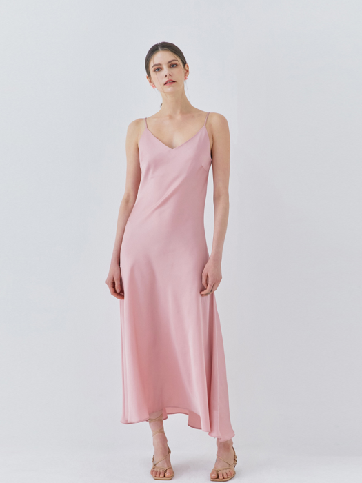 Long satin slip dress [pink, darknavy]