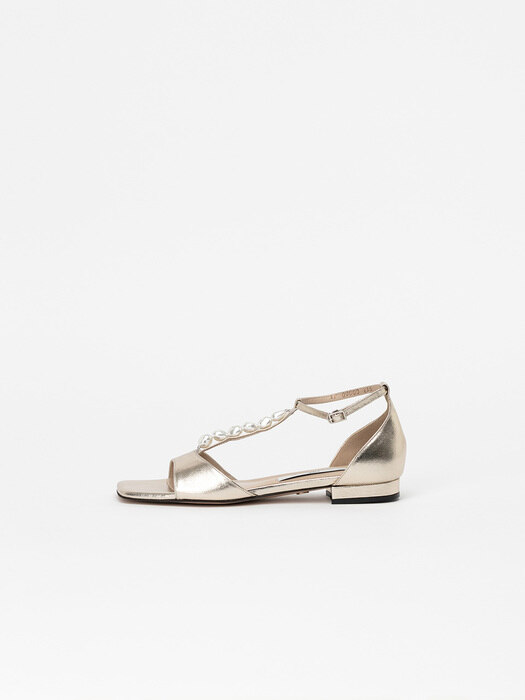 Suzette Pearl Strap Flat Sandals in Champagne Gold
