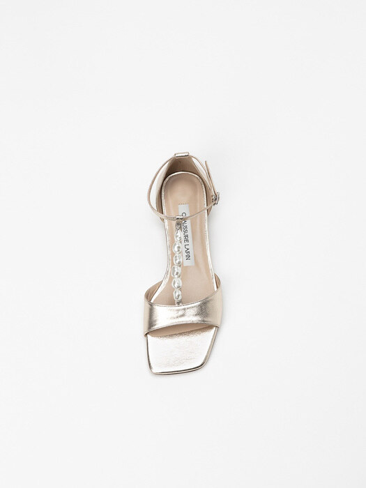 Suzette Pearl Strap Flat Sandals in Champagne Gold