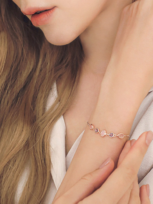 Rose Gold Amethyst Gemstone Cubic Silver Bracelet B0941