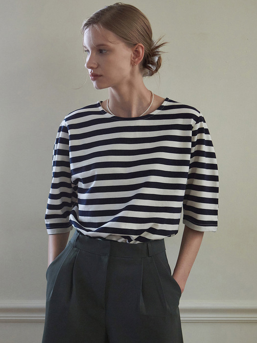 STRIPE ROUND NECK T-SHIRT_NAVY