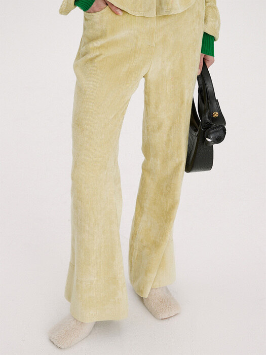 VELVET CORDUROY FLARE PANTS (LIME)