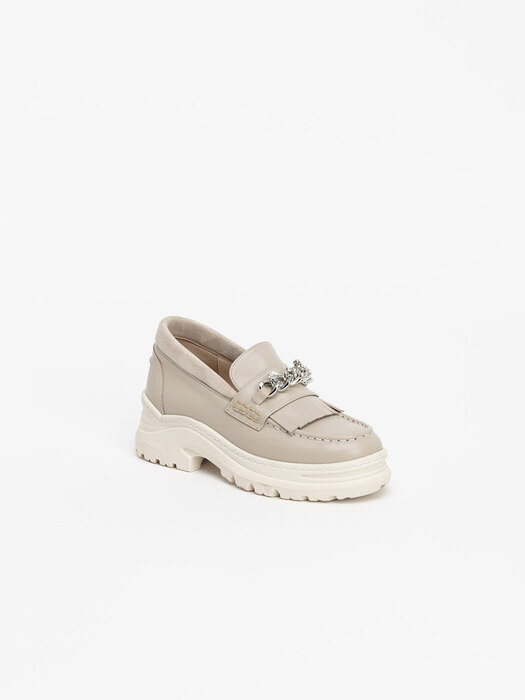 Ground Treksole Tassel Loafers in Taupe Ivory