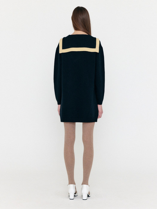 [EXCLUSIVE] Sailor Collar Knit Dress -  Black/ Beige
