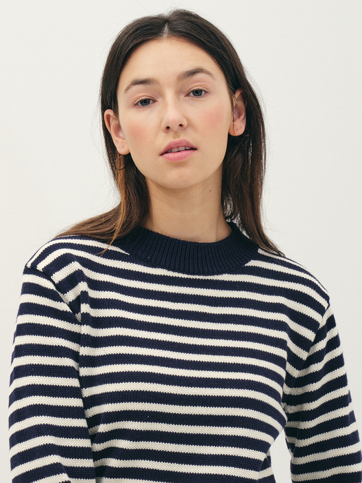 striped knit top_navy