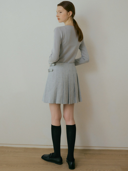106 tweed pleats skirt (gray blue)