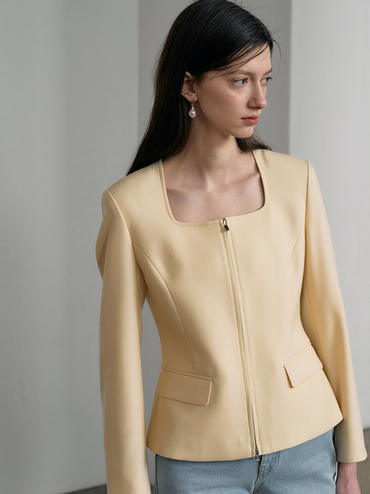 Square Scoop Neck Jacket[LMBCSPJK103]-Yellow