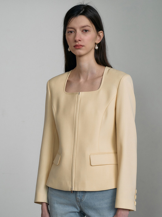 Square Scoop Neck Jacket[LMBCSPJK103]-Yellow