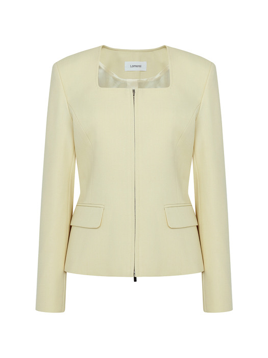 Square Scoop Neck Jacket[LMBCSPJK103]-Yellow