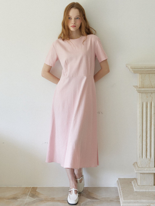 [단독]Linen Flared Dress - Pink