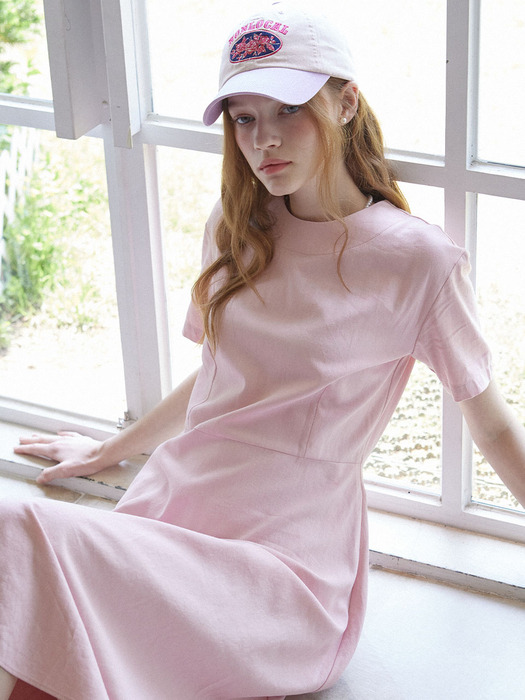 [단독]Linen Flared Dress - Pink