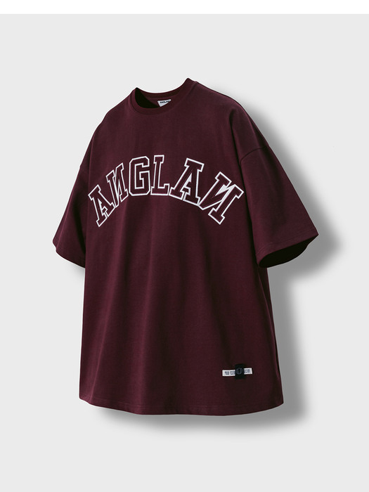 앵글런]Applique Logo Half Tee - Burgundy