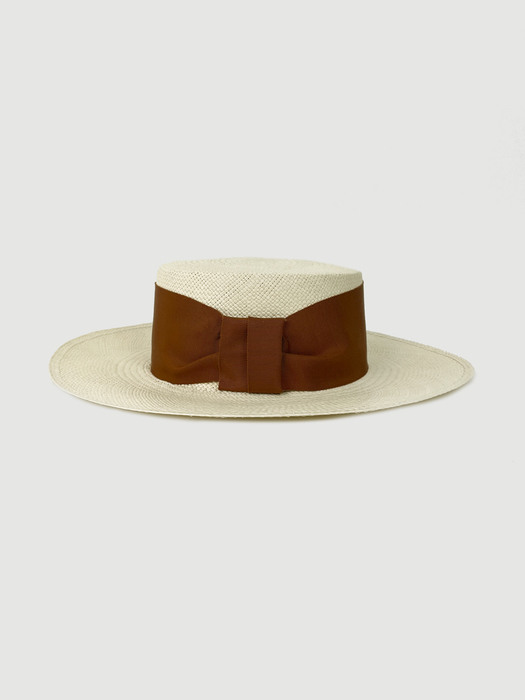 French Bold Ribbon Panama Hat Boater Brick