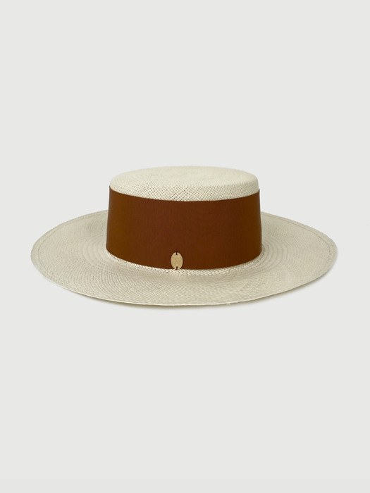 French Bold Ribbon Panama Hat Boater Brick