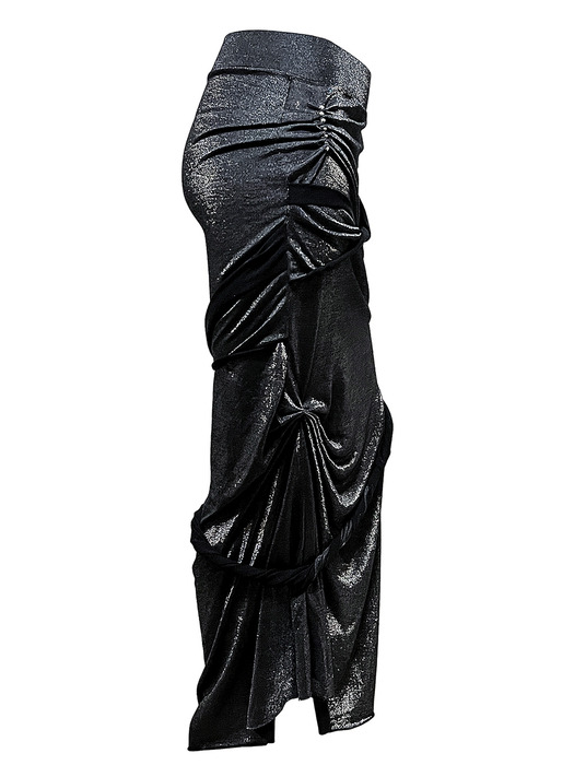 metal warp turn skirt - silver black