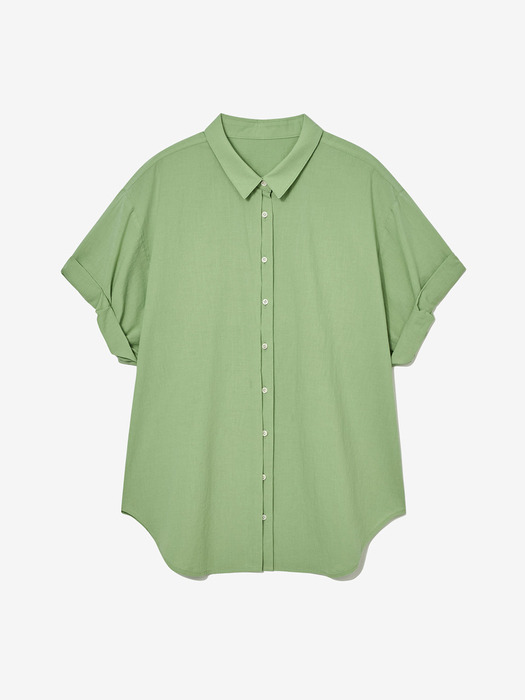 COTTON SLEEVE ROLL-UP SHIRT_LIGHT GREEN