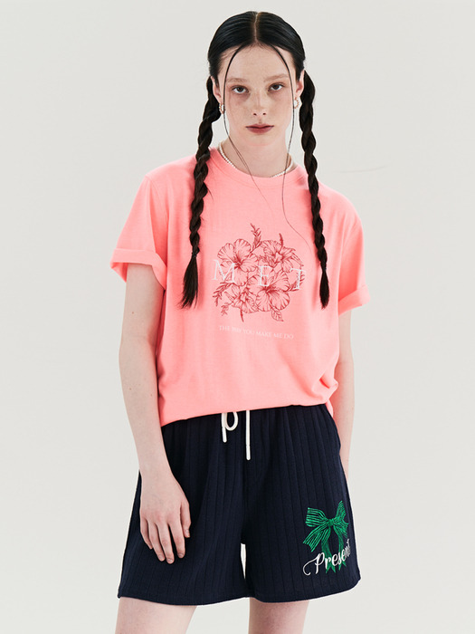 MET Two-tone Lettering Flower T-Shirt Pink