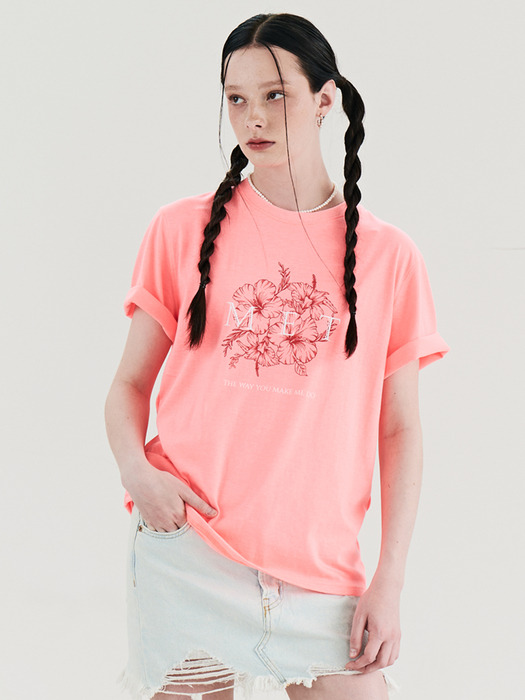 MET Two-tone Lettering Flower T-Shirt Pink