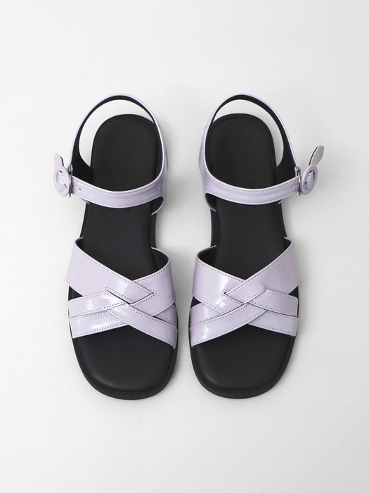 Shiny Leather Crossover Sandals . Lilac
