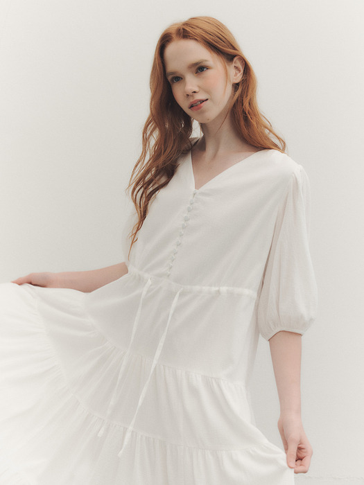 WED_Sweet linen v neck dress_WHITE