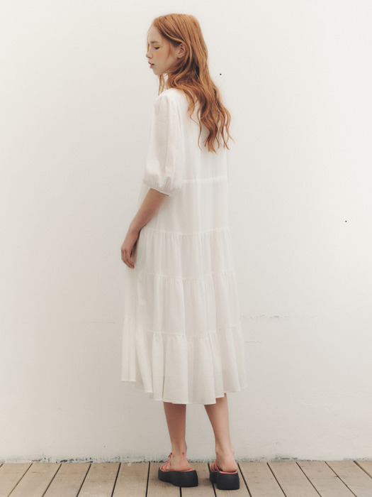 WED_Sweet linen v neck dress_WHITE