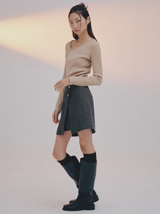 Velvet Point Mini Skirt  Brown (KE3827M08D)