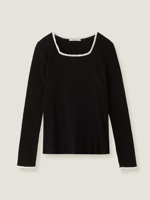 Ribbon point square neck top - Black